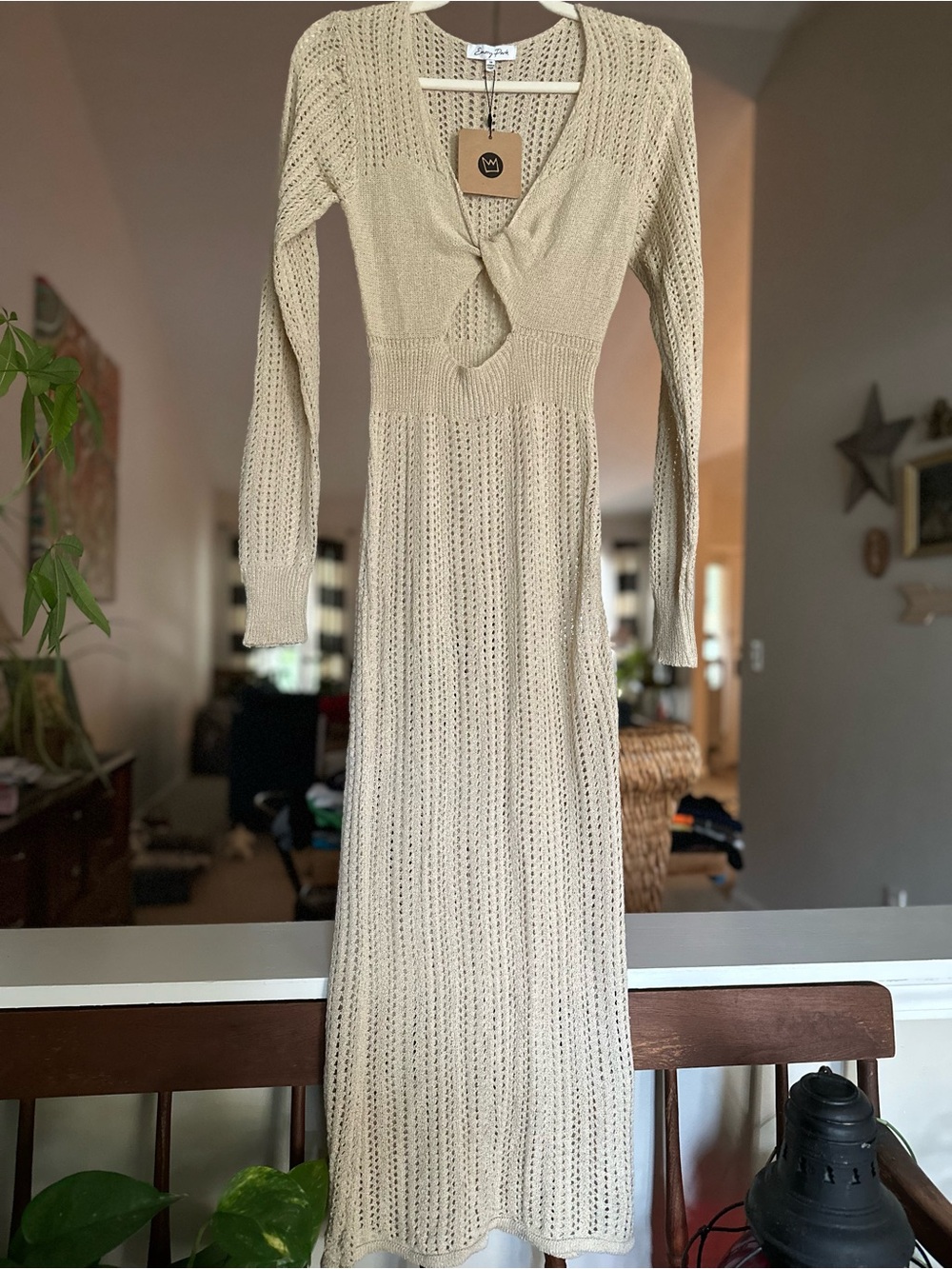 Emory Park Beige Knit Twist-Front Maxi Dress - NWT